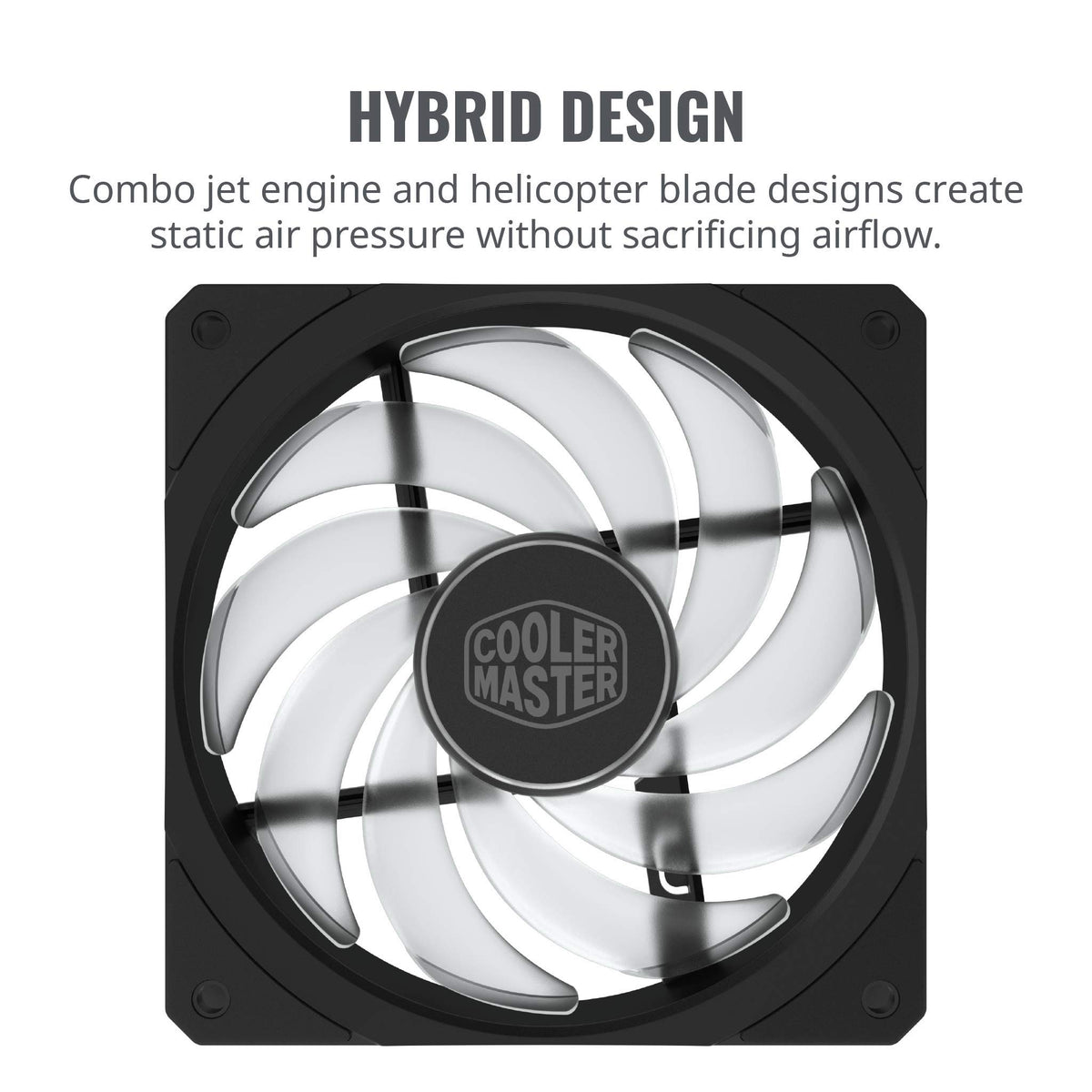 open box Cooler Master MasterFan SF120R RGB 120mm Square Frame Fan w/RGB LEDs, Hybrid Blade Design, Cable Management and PWM Control Fan