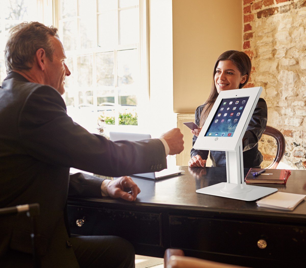 SIIG Security Lockable Countertop Kiosk & Tilting Adjustable Metal POS Stand for iPad (2/3/4/Air/Air2/Gen5/Gen6) - CE-MT2611-S1
