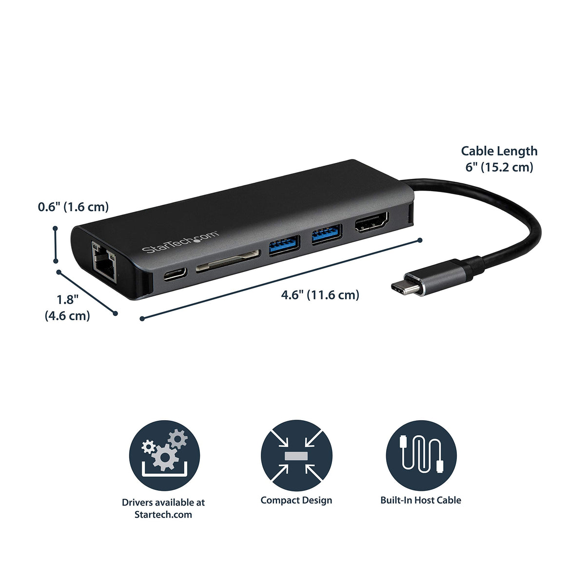 StarTech.com USB C Portable Docking Station w/ 4K HDMI, Ethernet, SD Reader, 60W Power Delivery & USB 3.0 for Type C Mac & Windows Laptop (DKT30CSDHPD)
