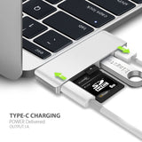 Type-C Hub with Power Delivery 2 superspeed USB 3.0 ports, 1 SD memory port, 1 microSD memory port for MacBook, Aluminum Alloy Build