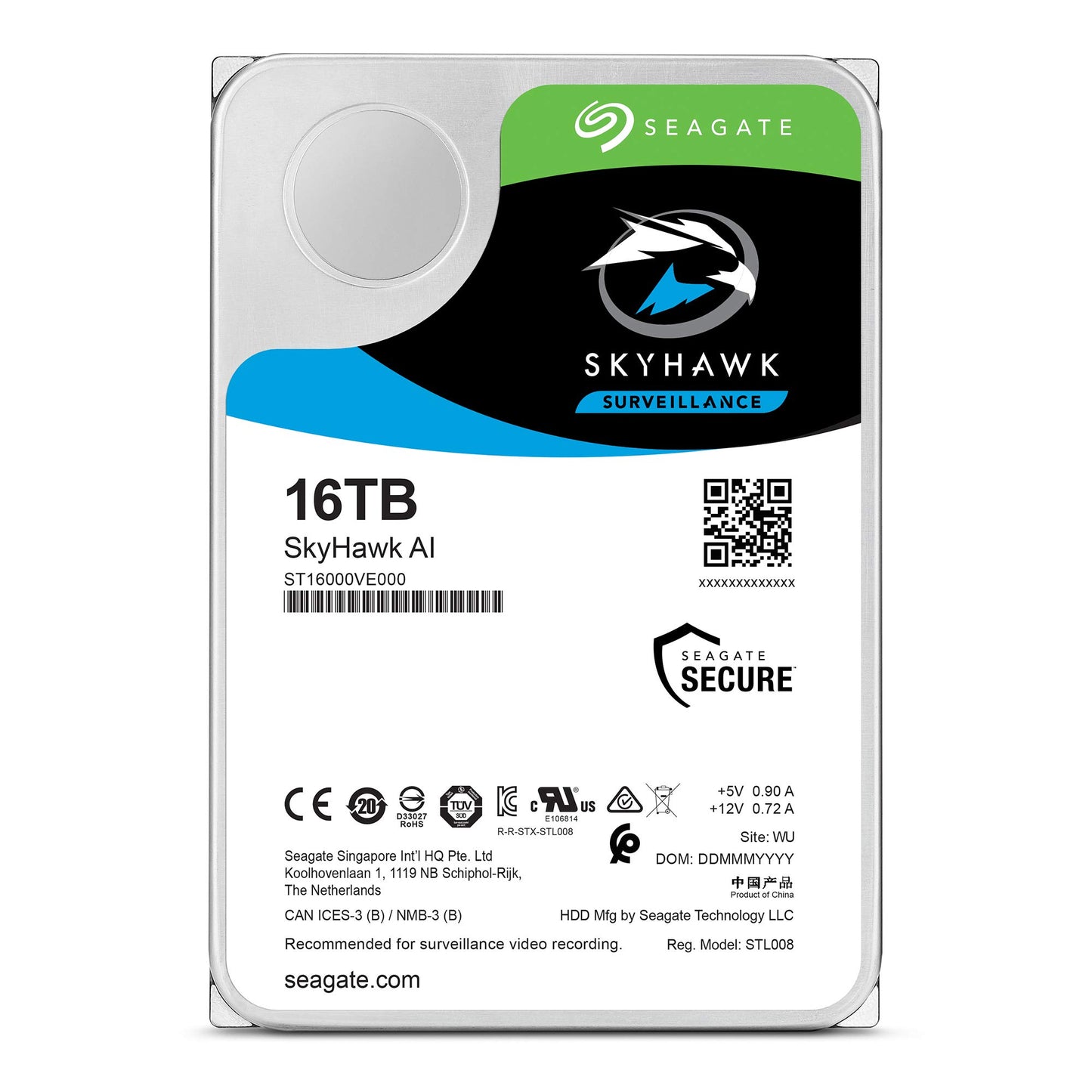Seagate Skyhawk AI 16TB Surveillance Internal Hard Drive HDD - 3.5 Inch SATA 6GB/S 256MB Cache for DVR NVR Security Camera System with Drive Health Management (ST16000VE0008)