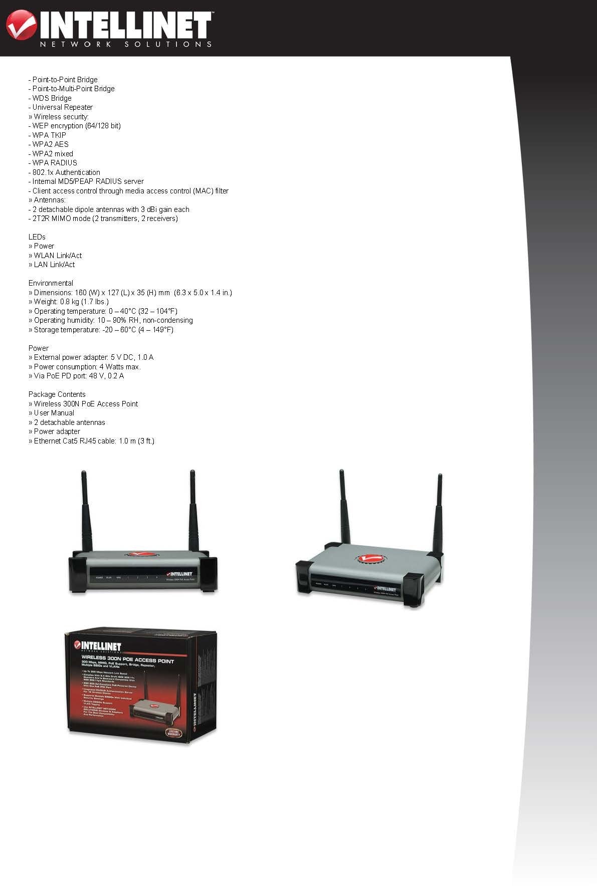 Intellinet 524735 Wireless 300N Poe Access Point