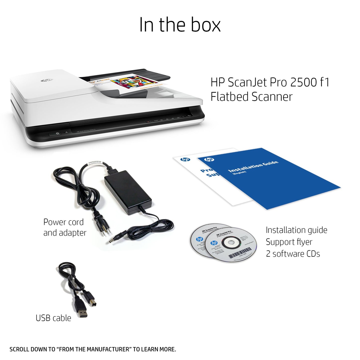 HP Scanjet Pro 2500 f1 Flatbed Scanner, Black, White