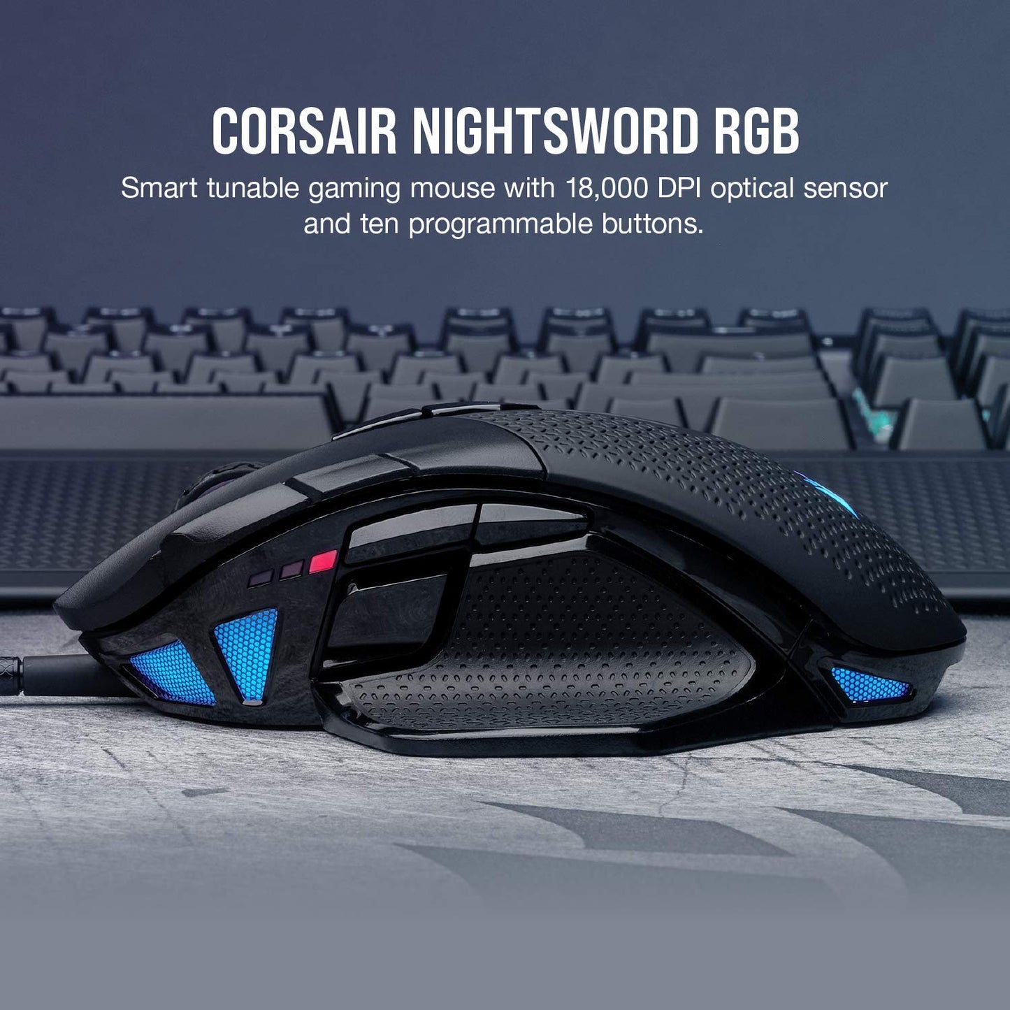 Corsair Nightsword RGB, Performance Tunable FPS/MOBA Gaming Mouse, Black, Backlit RGB LED, 18000 DPI, Optical
