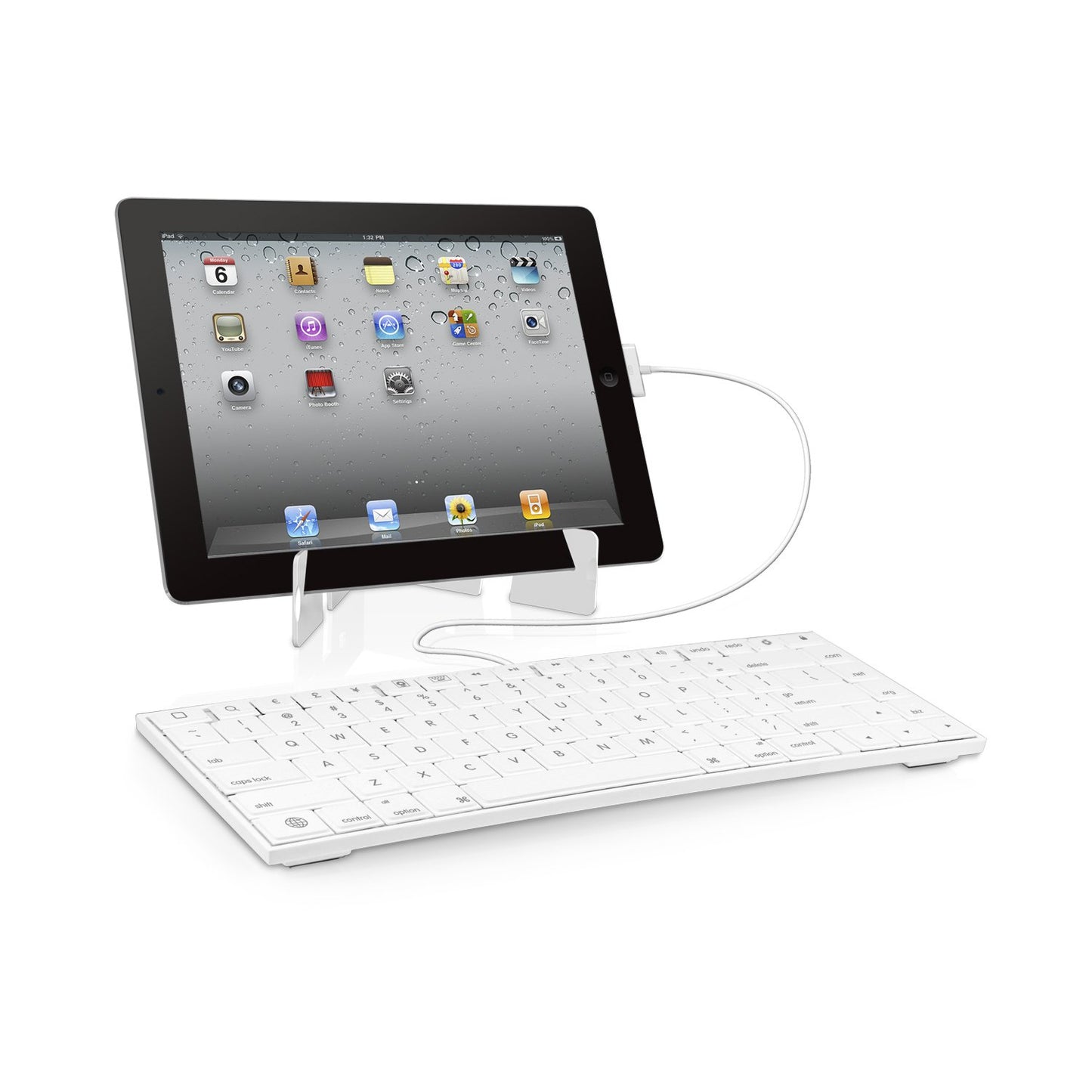 open box Macally 30 Pin Wired Keyboard for iPad 3/2/1, iPhone 4s/4/3G/3, and iPod Touch (iKey30)