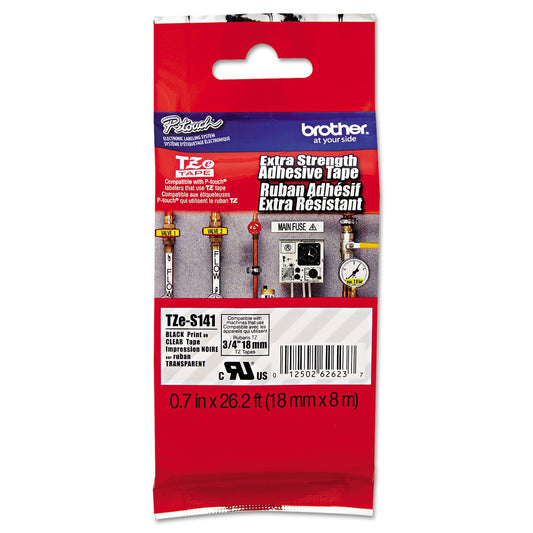 Brother 3/4 Inch x 26.2 Feet Black on Clear Tape with Super Strong Adhesive (TZ-S141)