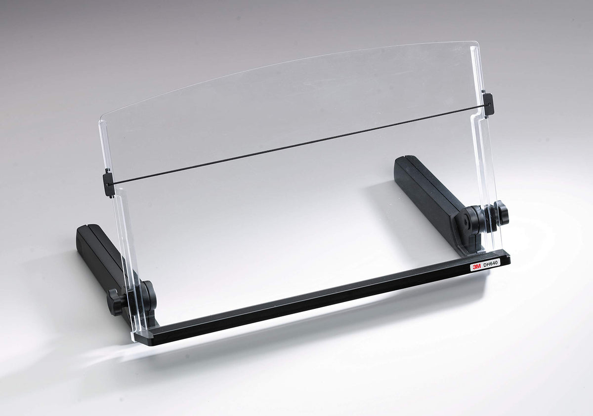 3M Adjustable Document Copy Holder, In-line with Monitor Minimizing Head and Neck Movement, 300 Sheet Capacity Holds Sheets to Books, Elastic Line Guide Keeps Pages Open, 18" Wide, Black (DH640)