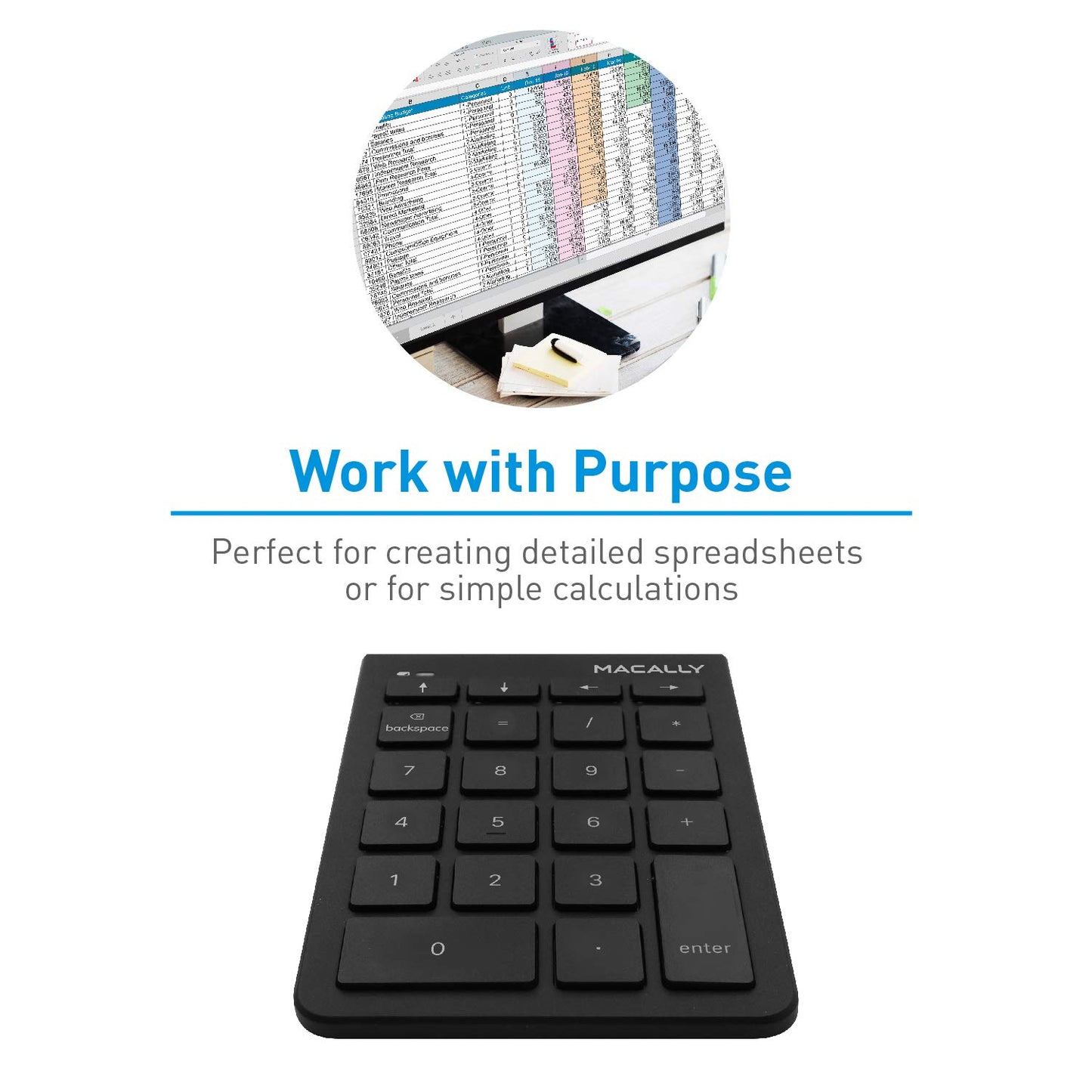 Macally 2.4G Wireless Numeric Keypad Keyboard for Laptop, Apple Mac iMac MacBook Pro/Air, Windows PC, or Desktop Computer with USB Receiver 22 Key Slim Number Pad Numerical Numpad - Black