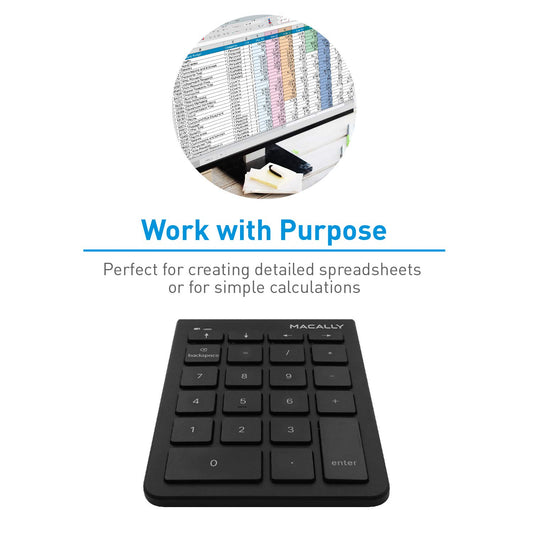 Macally 2.4G Wireless Numeric Keypad Keyboard for Laptop, Apple Mac iMac MacBook Pro/Air, Windows PC, or Desktop Computer with USB Receiver 22 Key Slim Number Pad Numerical Numpad - Black