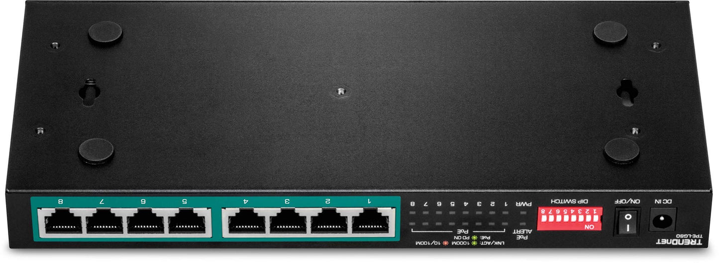 TRENDnet 8-Port Gigabit Long Range Poe+ Switch, TPE-LG80, 65W Poe Budget, Ethernet/Network Switch, Long-Range Poe+ Extends Range Up to 200M (656 ft.), 16 Gbps Switching Capacity, Lifetime Protection