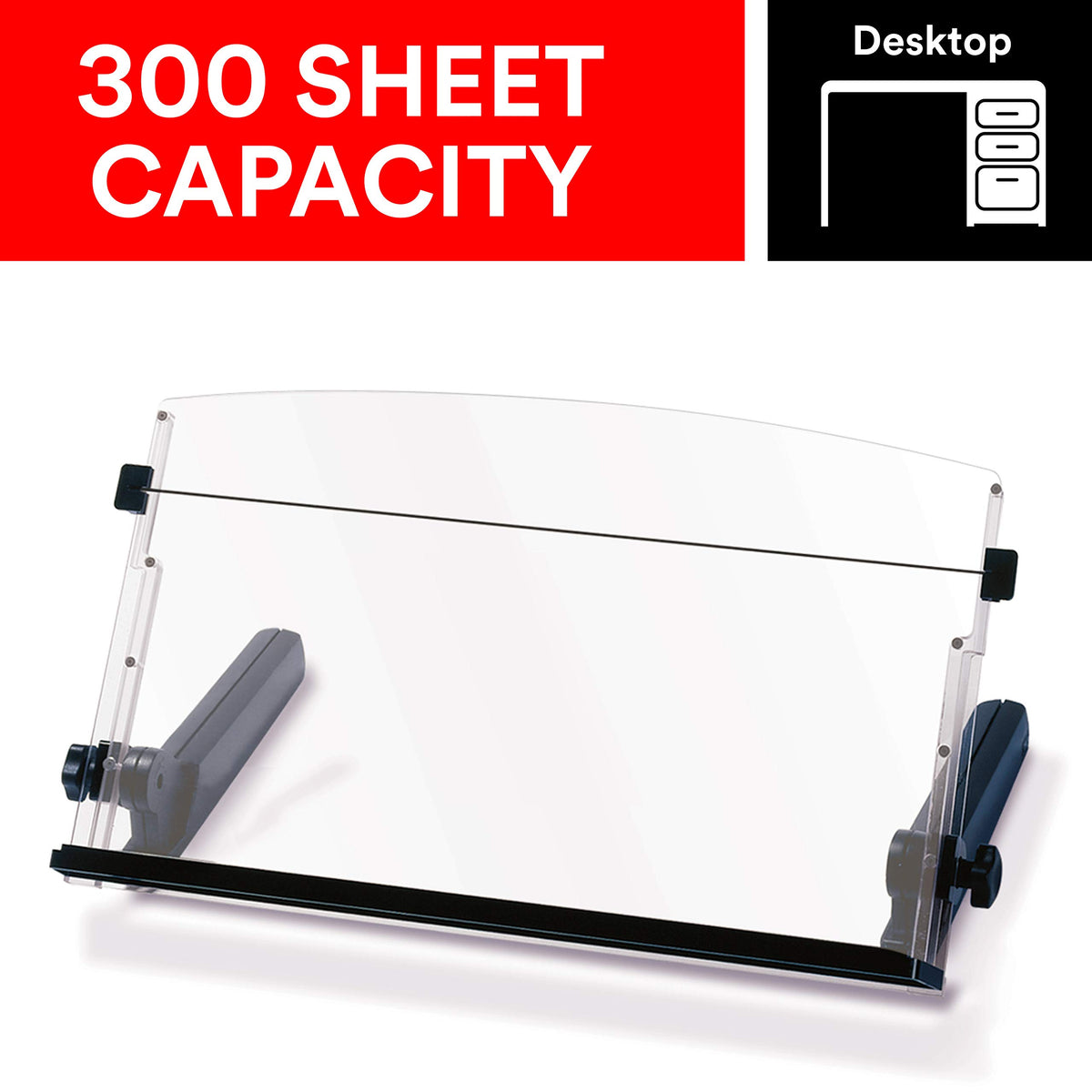 3M Adjustable Document Copy Holder, In-line with Monitor Minimizing Head and Neck Movement, 300 Sheet Capacity Holds Sheets to Books, Elastic Line Guide Keeps Pages Open, 18" Wide, Black (DH640)