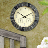 AcuRite 02418 14-Inch Faux-Slate Indoor/Outdoor Wall Clock with Thermometer, Hygrometer