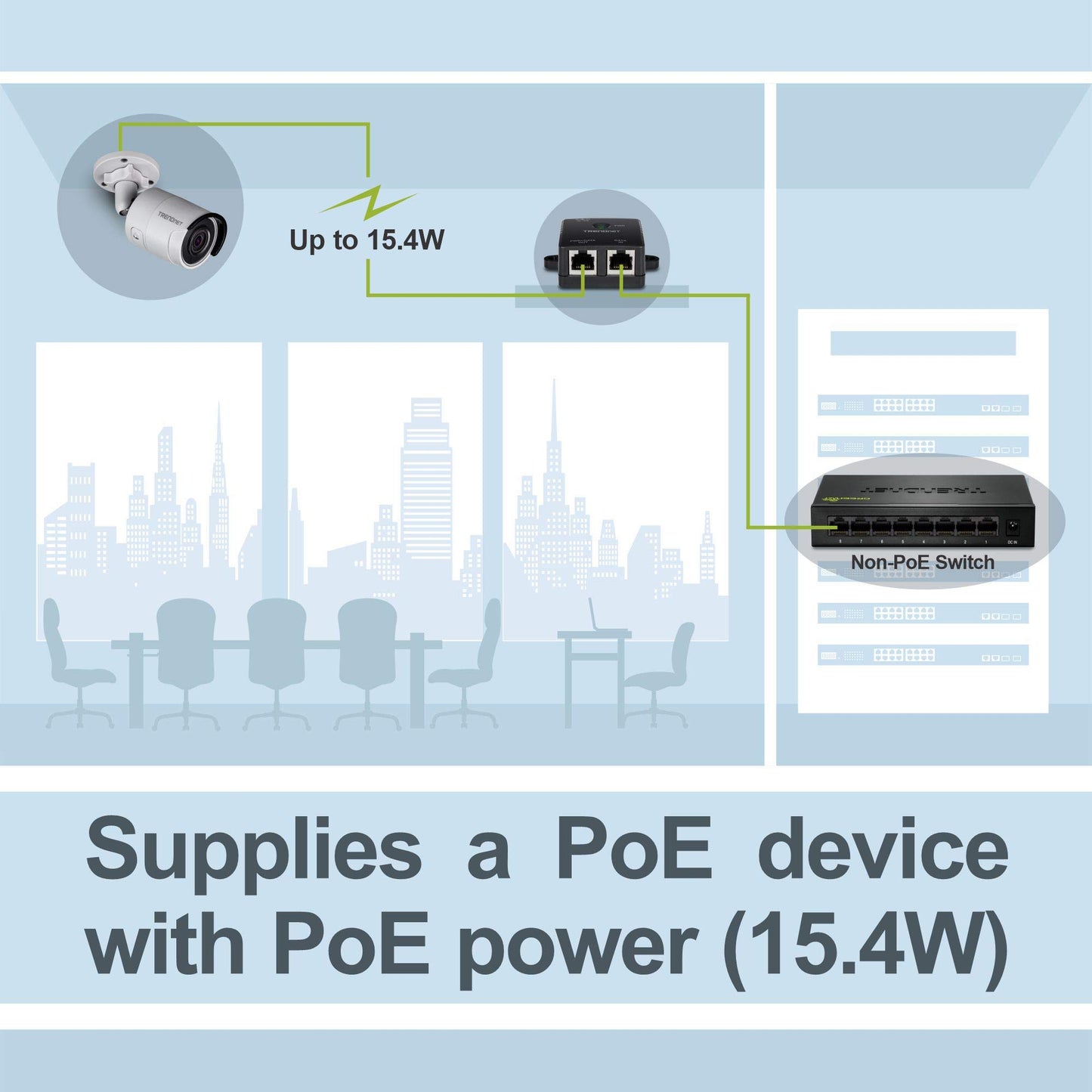 TRENDnet Gigabit Power over Ethernet (PoE) Injector, Full Duplex Gigabit Speed Supported, Network PoE Devices up to 100 M (328 Ft.), 15.4 Watts, Auto-MDIX In/Out, Plug & Play, TPE-113GI