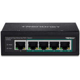 TRENDnet 5-Port Industrial Fast Ethernet PoE+ DIN-Rail Switch, 4 X Fast Ethernet PoE+ Ports, 1 X Fast Ethernet Port, 90W PoE Power Budget, 1 Gbps Switch Capacity