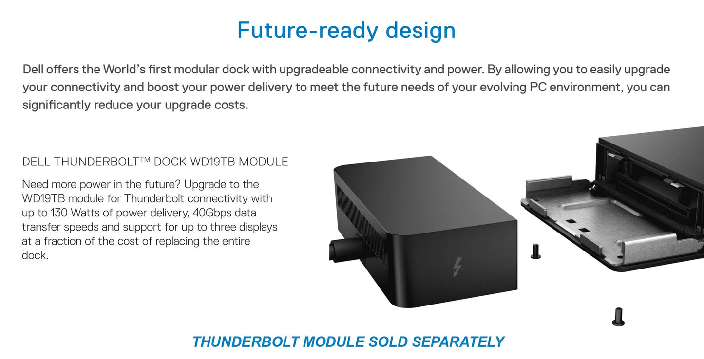Dell WD19 130W Docking Station (with 90W Power Delivery) USB-C, HDMI, Dual DisplayPort, Black