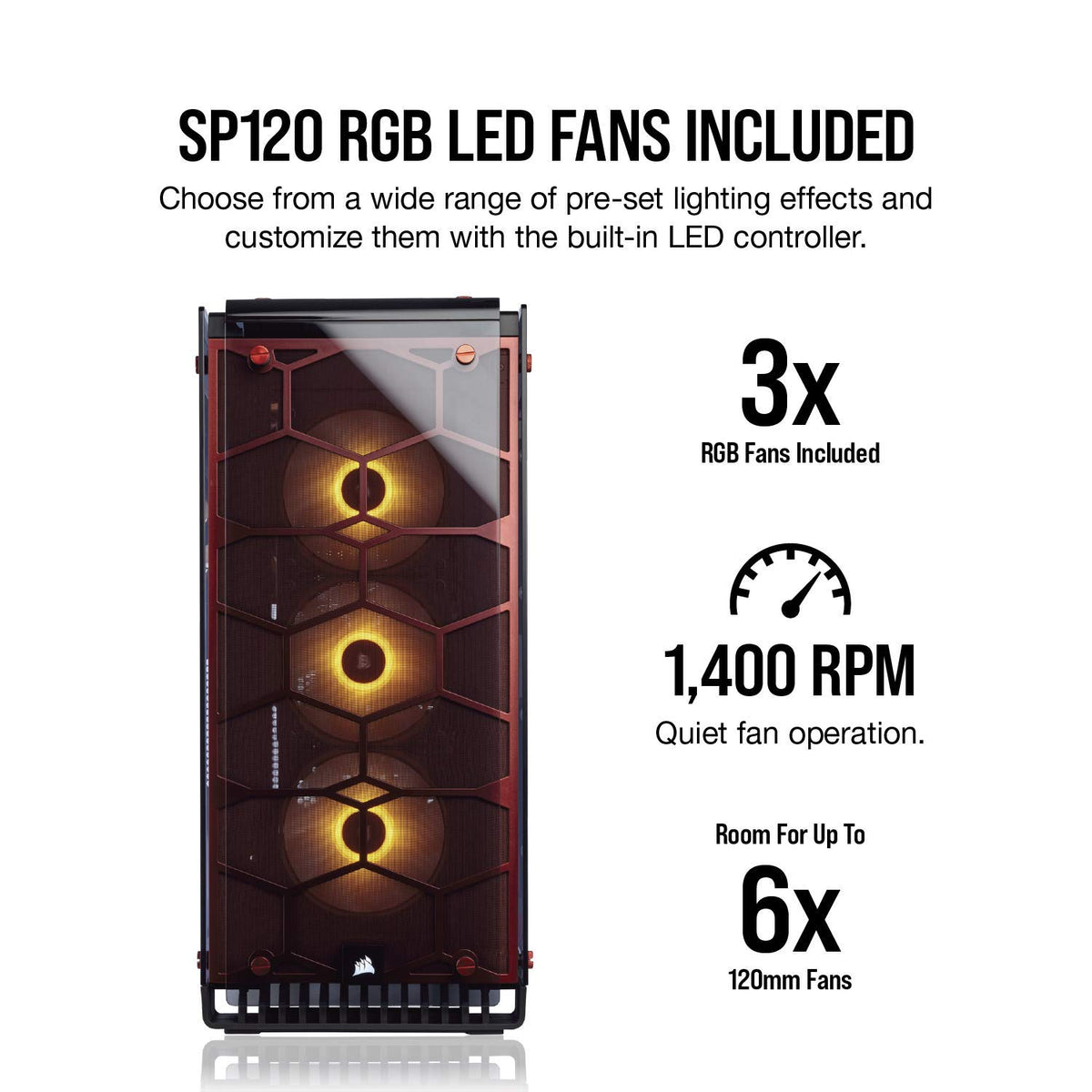 CORSAIR CRYSTAL 570X RGB Mid-Tower Case, 3 RGB Fans, Tempered Glass - Red