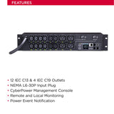 CyberPower PDU81008 Switched Metered-by-Outlet PDU, 200-240V/30A, 16 Outlets, 2U Rackmount