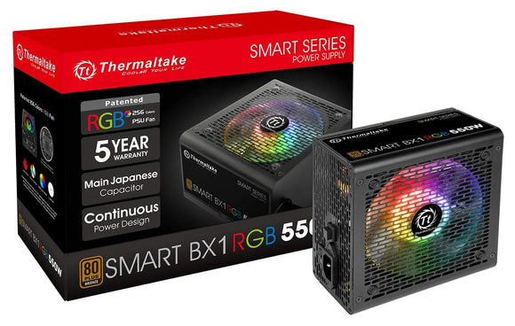 Thermaltake Smart BX1 RGB 80+ Bronze 550W SLI/Crossfire Haswell Ready Continuous Power ATX12V v2.31 / EPS 12V Non-Modular Power Supply 5 Year  PS-SPR-0550NHFABU-1