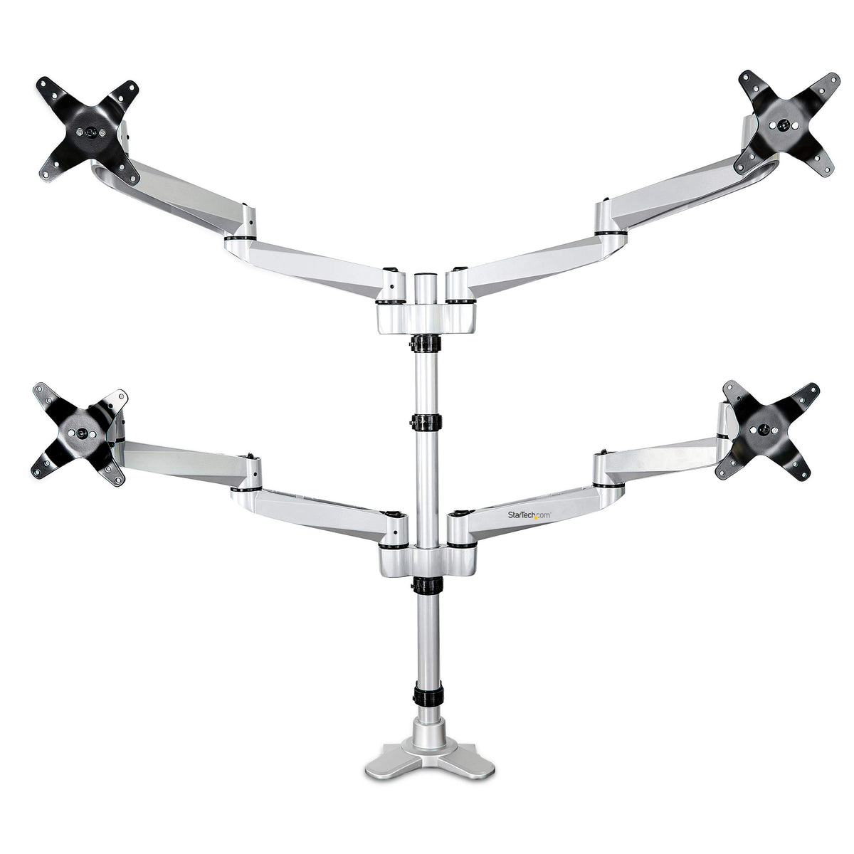 StarTech.com Quad Monitor Mount - Premium - Articulating - for Monitors 13" to 27" - Adjustable VESA 4 Screen Mount - Desk & Grommet Clamp - Silver (ARMDUALPS)
