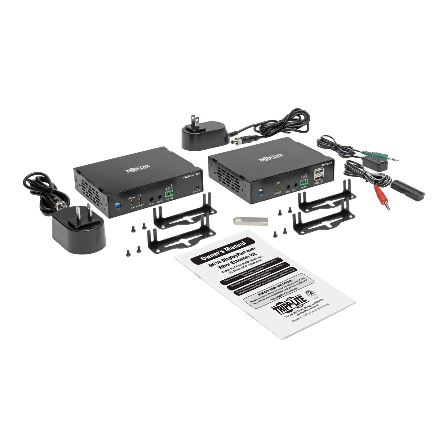 DisplayPort Over Fiber Extender Kit 4K @ 30Hz Ir USB Dup MMF TAA