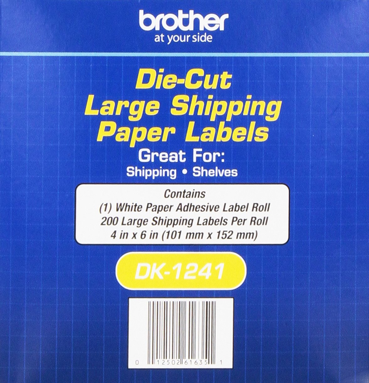 Brother DK1241 Die Cut White Paper Labels4-Inch x 6 Inch200-CountRetail Packaging