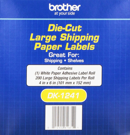 Brother DK1241 Die Cut White Paper Labels4-Inch x 6 Inch200-CountRetail Packaging