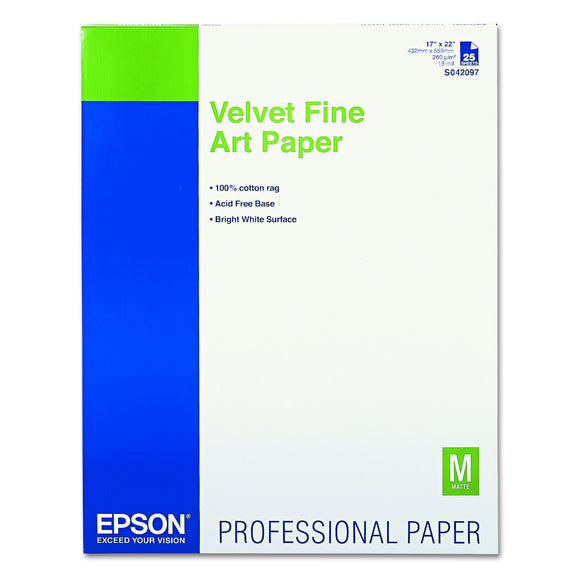 25-Sheet 17inx22in Velvet Fine Art Paper