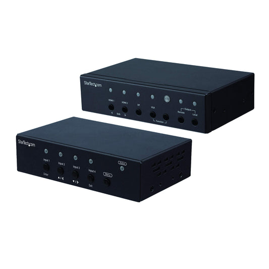 StarTech.com Multi-Input HDBaseT Extender Kit - Built-in Switch and Video Scaler - DisplayPort HDMI and VGA Over CAT6 or CAT5 (ST121HDBTSC)