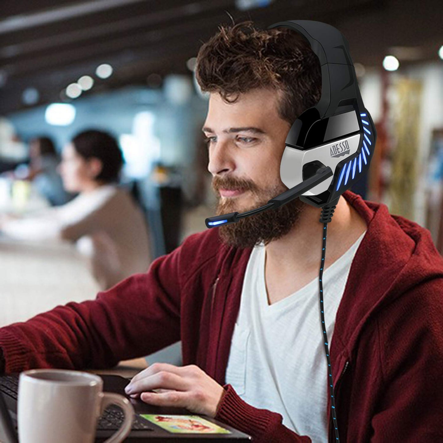 Adesso Xtream G4-7.1 Surround-Sound Gaming Headset with Noise Cancelling Microphone and LED Lighting for PC, PS4, Xbox, Nintendo Switch, and Laptops