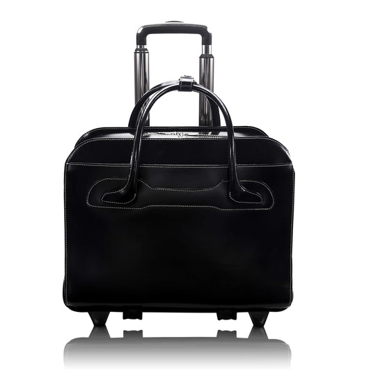 McKlein 94985 USA Willowbrook 15" Leather Patented Detachable -Wheeled Ladies' Laptop Briefcase Black