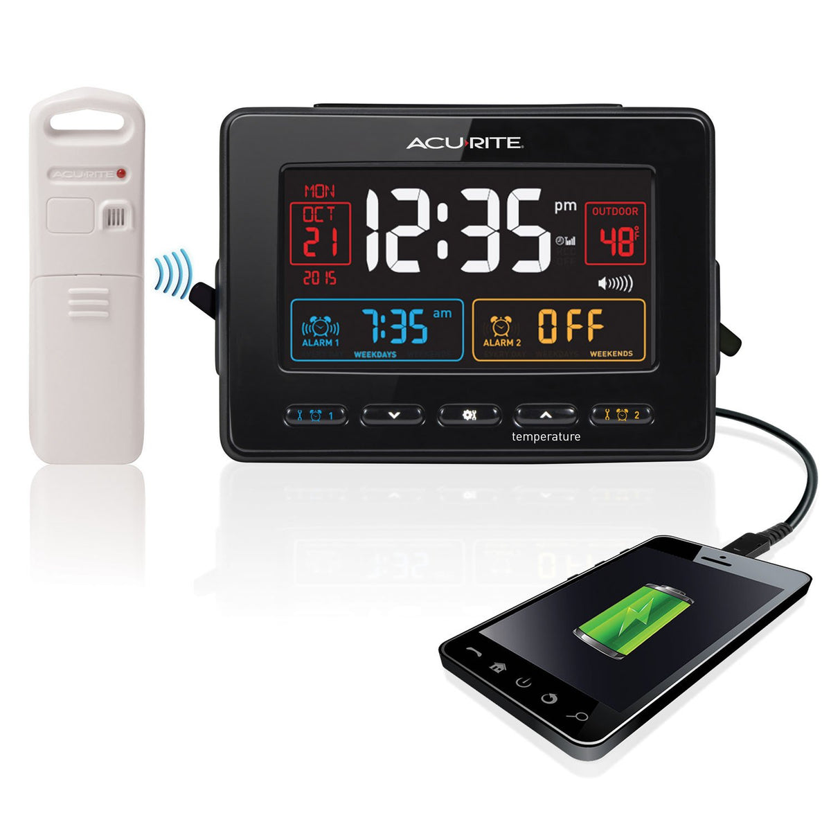 AcuRite 13022 Atomic Dual Alarm Clock with USB Charging and Temperature