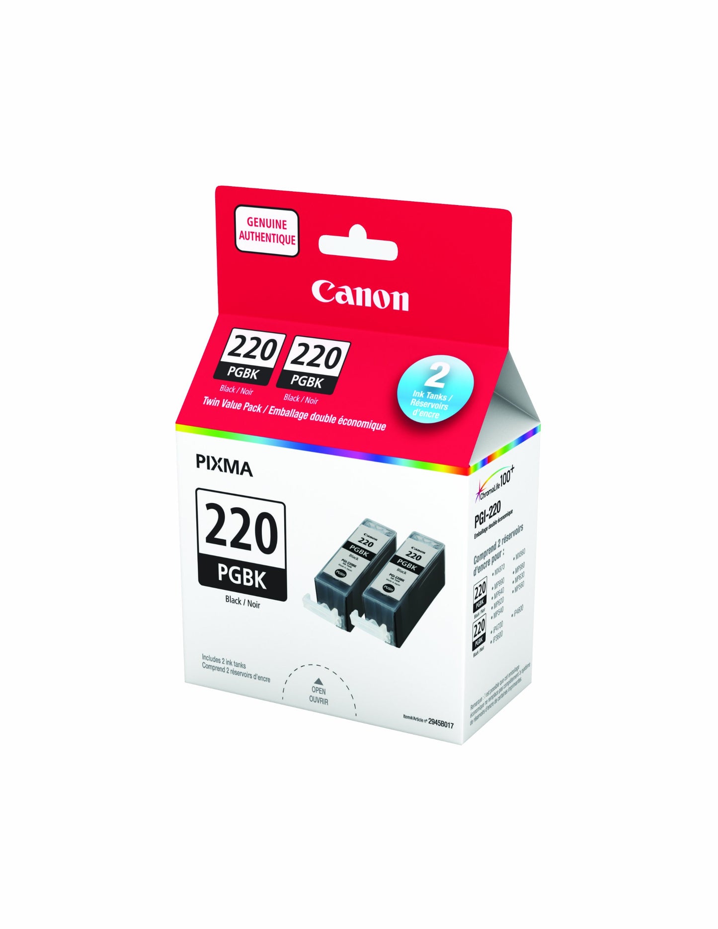 Genuine Canon PGI-220 Twin Ink Tank Value Pack, Black, 2 Pack