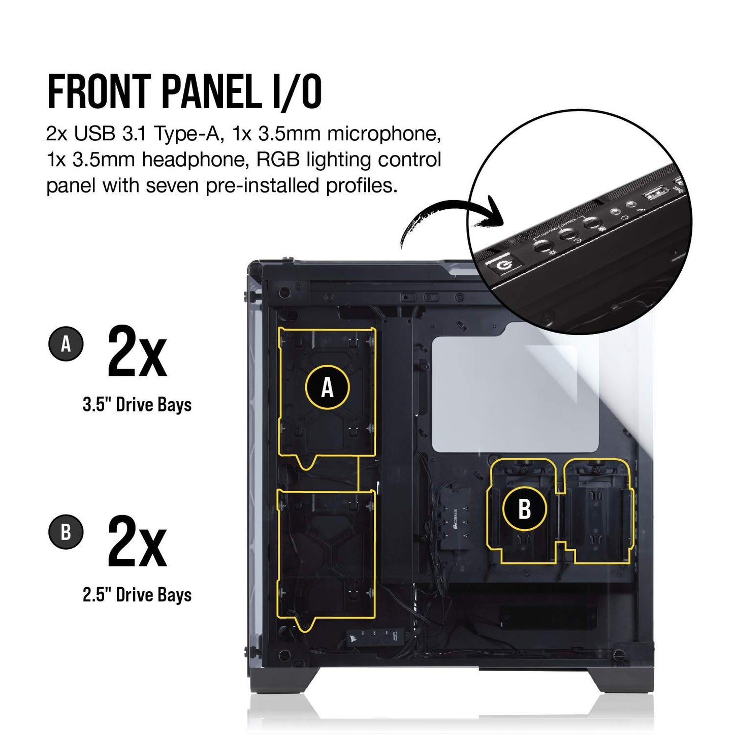 CORSAIR CRYSTAL 570X RGB Mid-Tower Case, 3 RGB Fans, Tempered Glass - Black