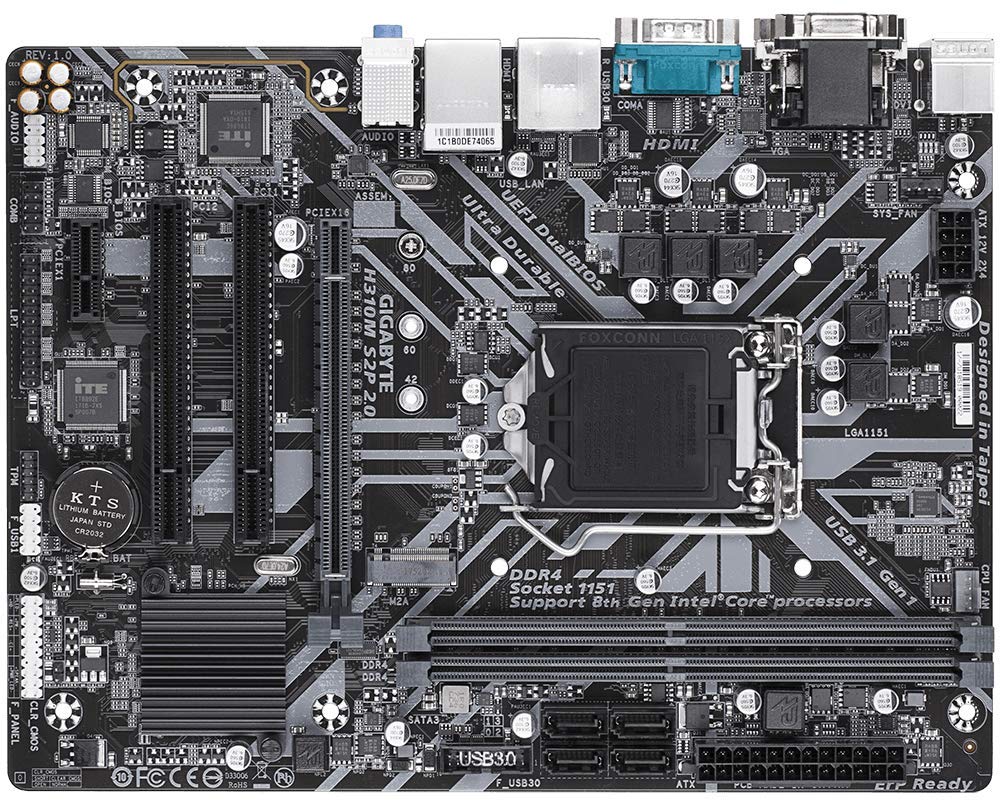 GIGABYTE H310M S2P 2.0 (LGA1151/ Intel/ H310/ Micro ATX/Ultra Durable/ 8118 Gaming LAN/ DDR4/ HDMI 1.4/ M.2/ DVI-D/Motherboard)
