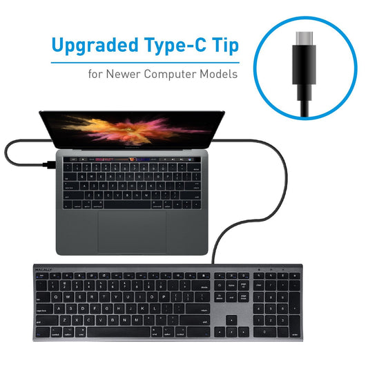 Macally Ultra Slim USB-C Wired Keyboard (Full-Size) for Mac with 5Ft Type-C Cable Apple (Space Gray)