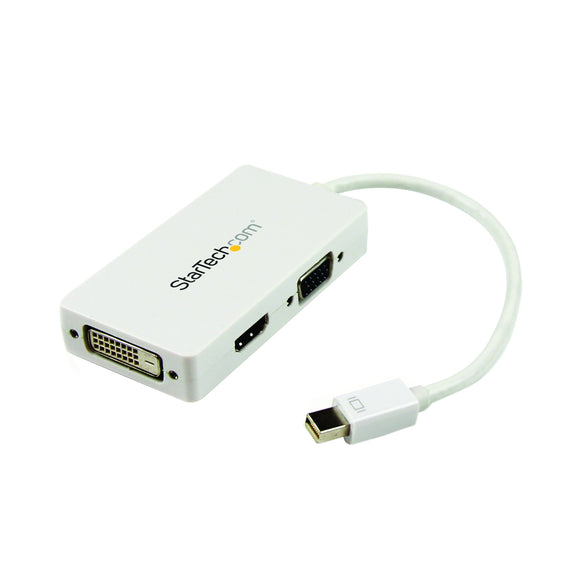 StarTech.com Travel A/V Adapter: 3-in-1 Mini DisplayPort to VGA DVI or HDMI Converter - White (MDP2VGDVHDW)