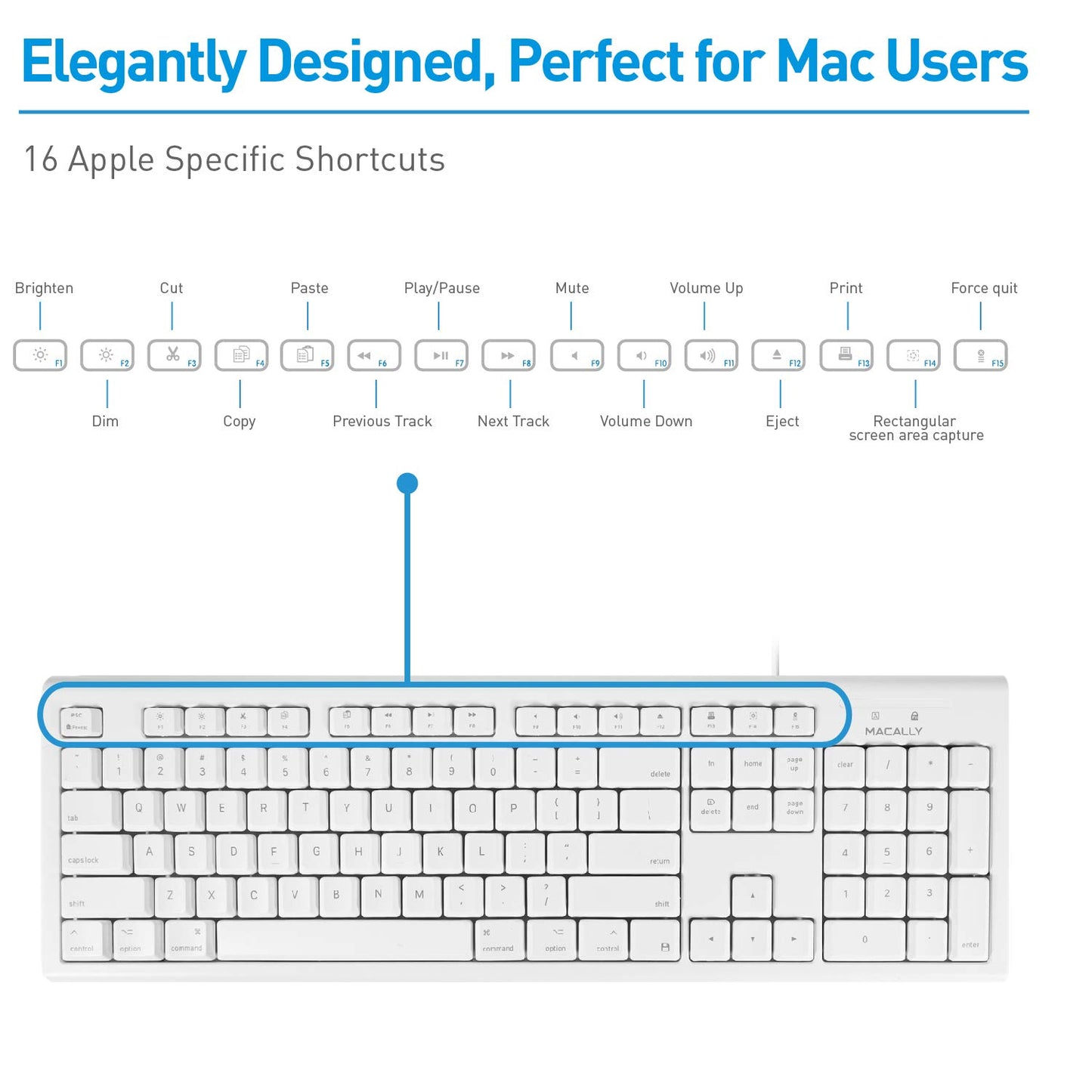 Macally Full Size USB Wired Keyboard & Mouse Combo for Mac Mini Pro, iMac Desktop Computer, MacBook Pro Air Laptops - Mac Compatible Apple Shortcuts, Extended with Number Keypad, Rubber Dome Keycaps