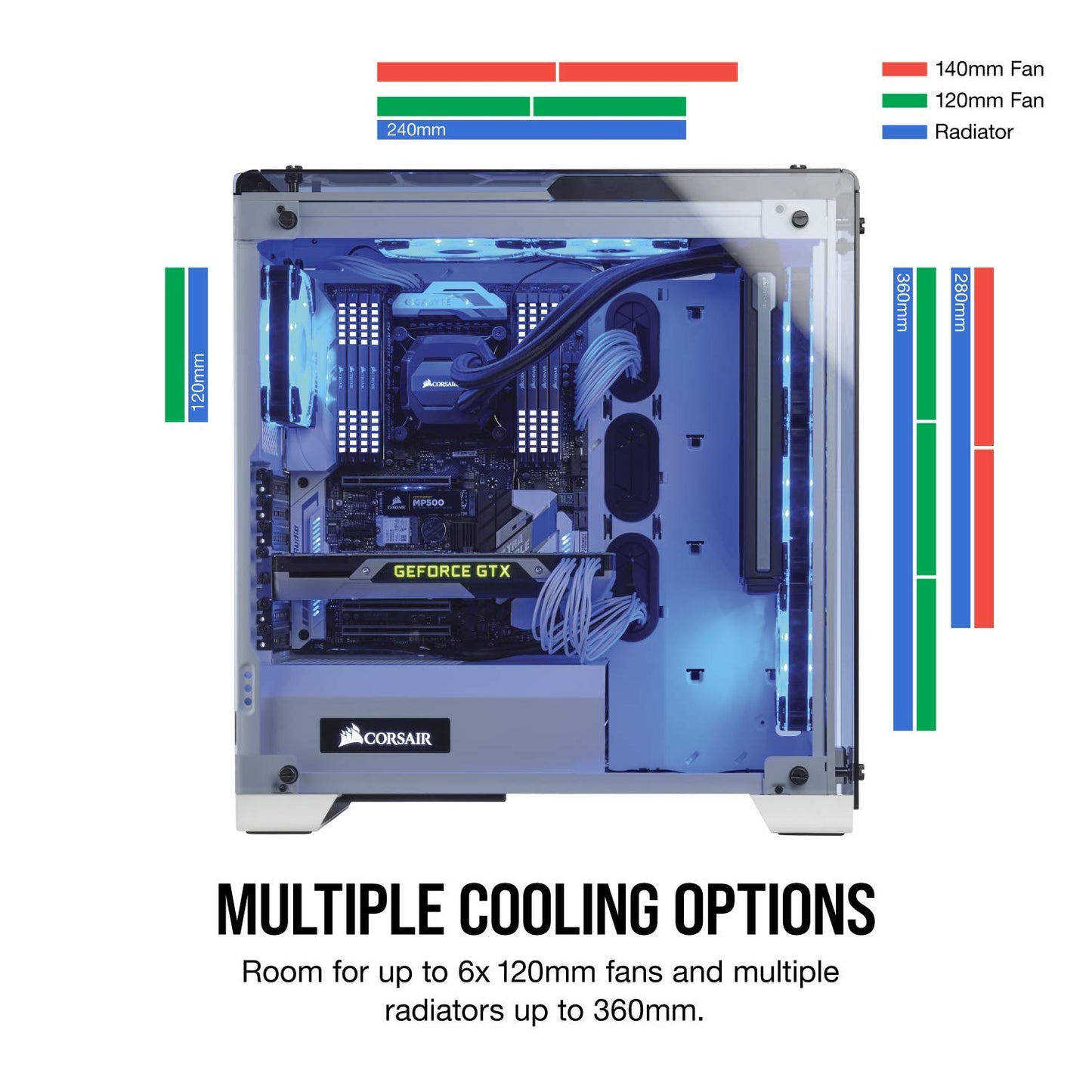 CORSAIR CRYSTAL 570X RGB Mid-Tower Case, 3 RGB Fans, Tempered Glass - White (CC-9011110-WW)