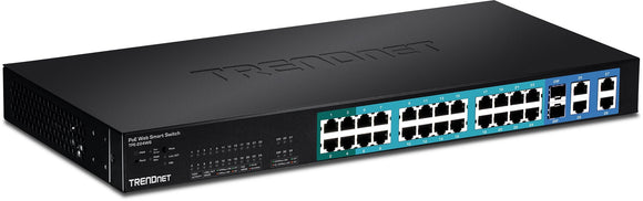 TRENDnet 24-Port PoE 10/100Mbps Ethernet and 4-Port Gigabit Web Smart Switch with 2 Shared Mini-GBIC Slots, Rack Mountable, TPE-224WS