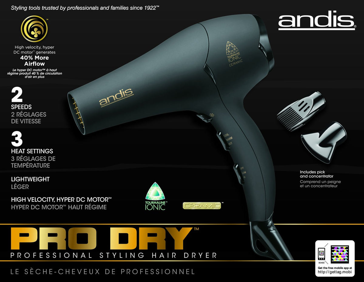 Andis 1875-Watt Tourmaline Ceramic Ionic Hair Dryer, Black (80480)
