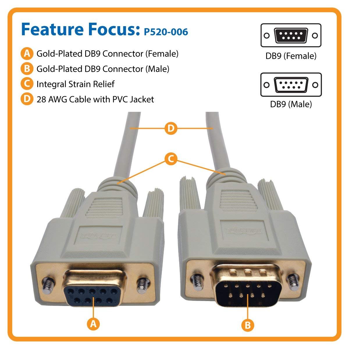 Tripp Lite P520-006 6 Feet CGA/EGA Monitor/Mouse Extension Cable DB9M/F
