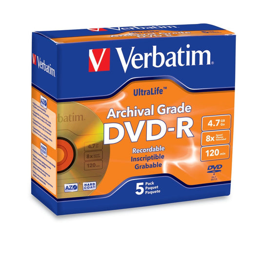 Verbatim UltraLife 4.7 GB 8X Gold Archival Grade DVD-R, 5-Disc Jewel Case 96320