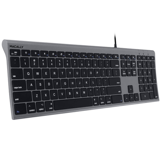 Macally Ultra Slim USB-C Wired Keyboard (Full-Size) for Mac with 5Ft Type-C Cable Apple (Space Gray)