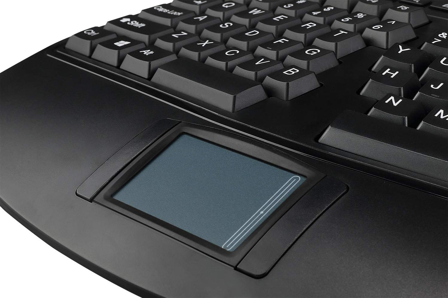 Adesso WKB-4500UB - Wireless Ergonomic Desktop Touchpad Keyboard, Split Keys Design, Palm Rest, Media Control Hotkeys, Long Battery Life - Compatible for Laptop/Desktop/PC/Windows XP/7/8/10