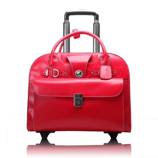 McKlein 96313 USA Edgebrook 15" Leather Wheeled Ladies' Laptop Briefcase Fuchsia