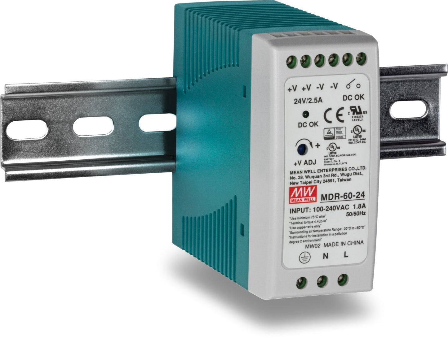 TRENDnet 60 W Single Output Industrial DIN-Rail Power Supply, Universal AC Input, Extreme -20 to 70 °C (-4 to 158 °F) Operating Temp, TI-M6024