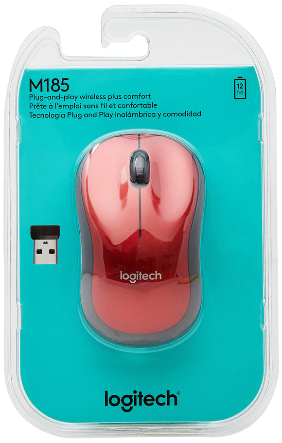 Logitech M185 Wireless Optical Mouse 2.4 GHz, Red (910-003635)