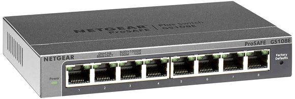 NETGEAR 8-Port Gigabit Ethernet Smart Managed Plus Switch (GS108Ev3) - Desktop, and ProSAFE Lifetime Protection