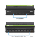 TRENDnet 8-Port Unmanaged 10/100 Mbps GREENnet Ethernet Desktop Plastic Housing Switch,TE100-S8