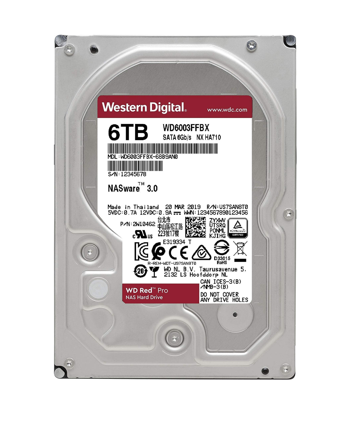 WD Red Pro 6TB NAS Internal Hard Drive - 7200 RPM Class, SATA 6 Gb/s, 256 MB Cache, 3.5" - WD6003FFBX